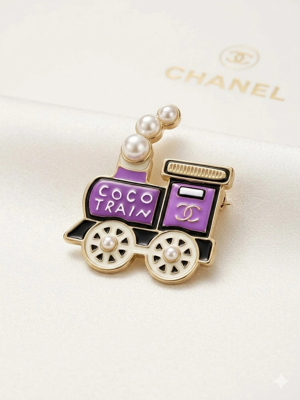 Co-Co Train Brooch in Pink & Gold Like New